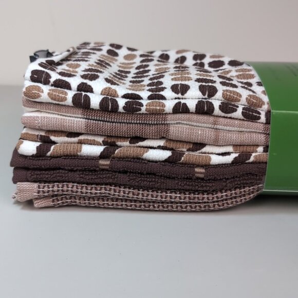 Kate Spade Kitchen Towel Set 5 Pairs Printed Dish Towels Coffee Plaid Chevron - Picture 8 of 12